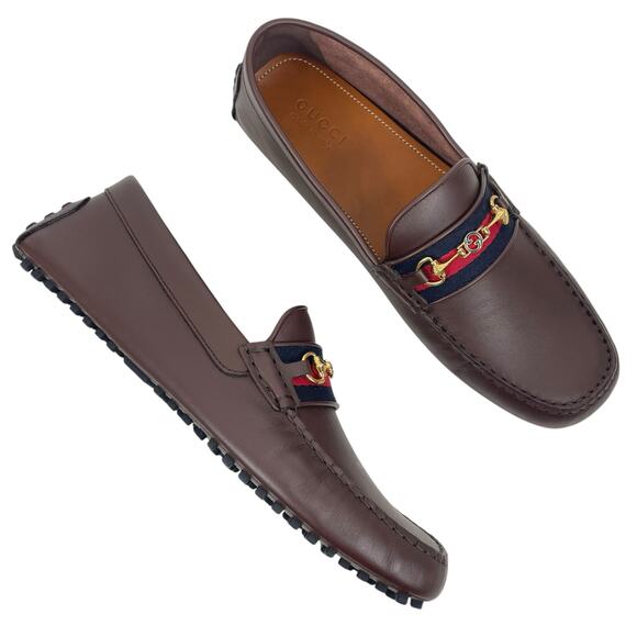 Gucci Ayrton Web GG Logo Horsebit Leather Driver Loafer Brown Size 12.5 - Picture 4 of 16